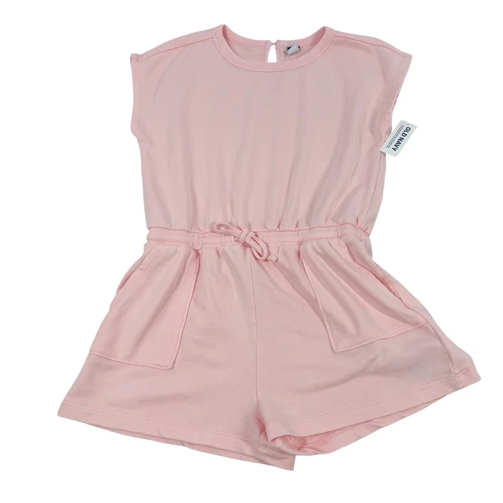 NWT Old Navy Romper Girls L 10-12 Pink French Terry Sleeveless Pocketed Jumpsuit